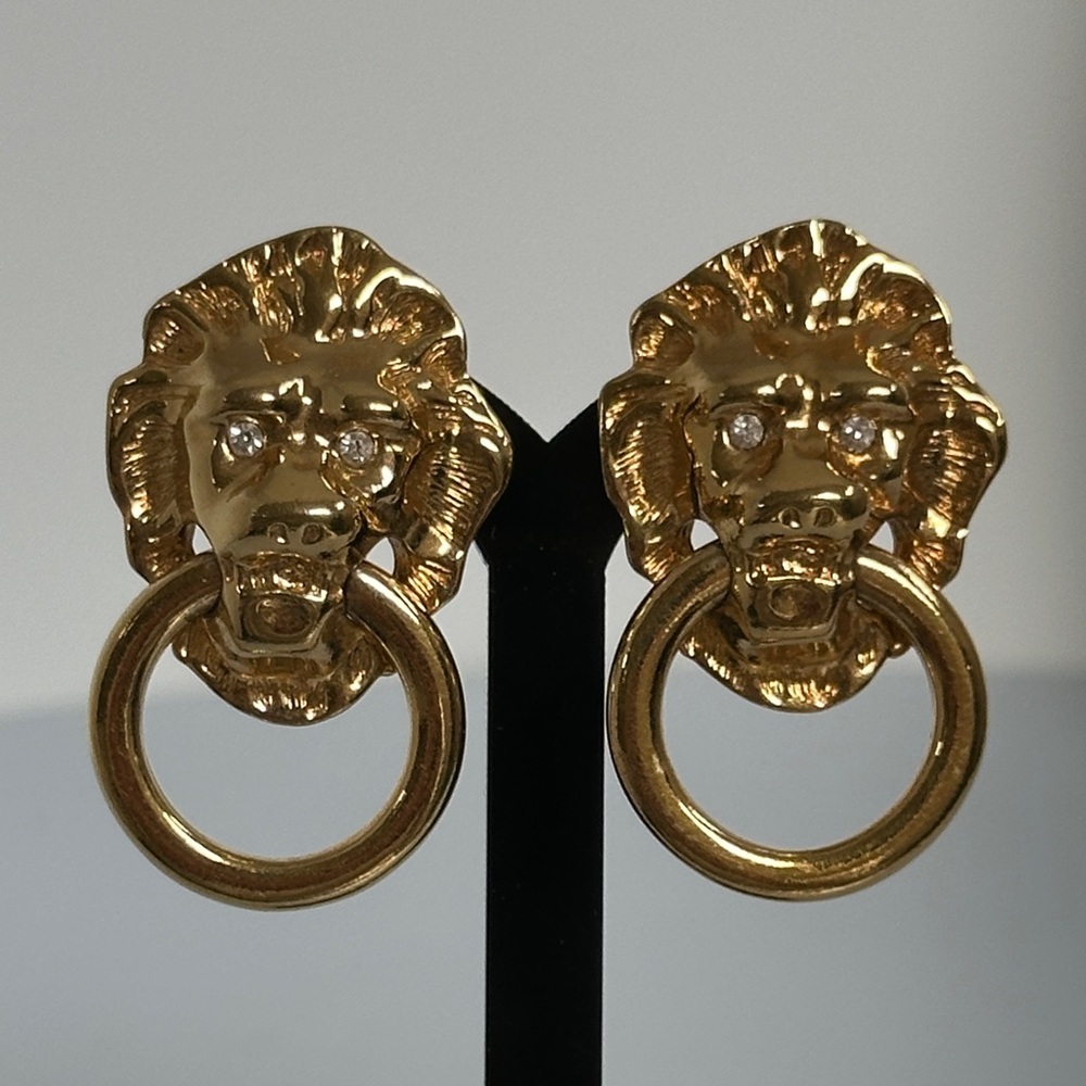 Kenneth Jay Lane Gold Lion Head Earrings
